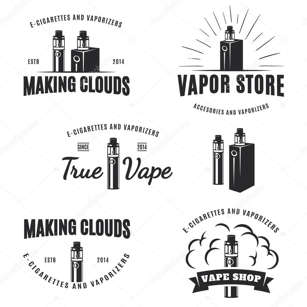 Set of vape logo, emblems, and badges.