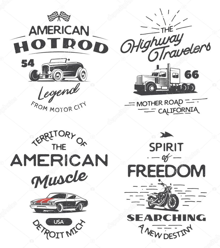 Set of typography logo of car, truck, motorcycle