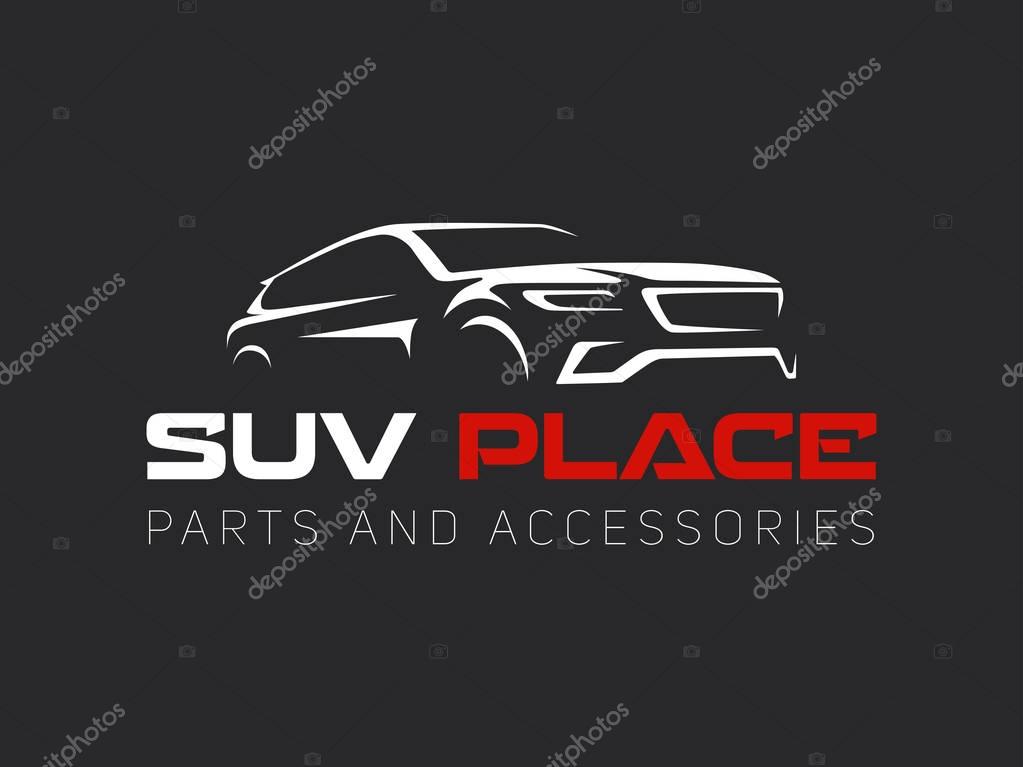 Suv car logo on dark background. Modern suv car.