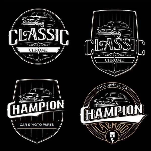 Set of old classic car typography emblems. — Stock Vector