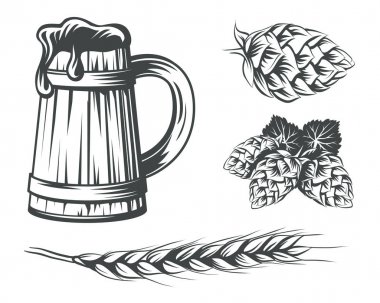Bira bileşenleri tasarım öğeleri kümesi.