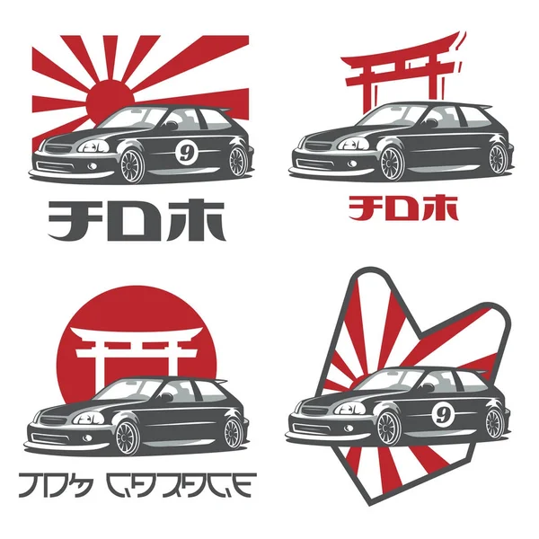 Staré japonské auto loga, emblémy a odznaky. — Stockový vektor