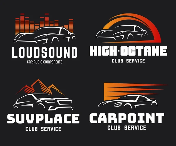 Set van moderne sportwagen en Suv-logo, emblemen en badges. — Stockvector