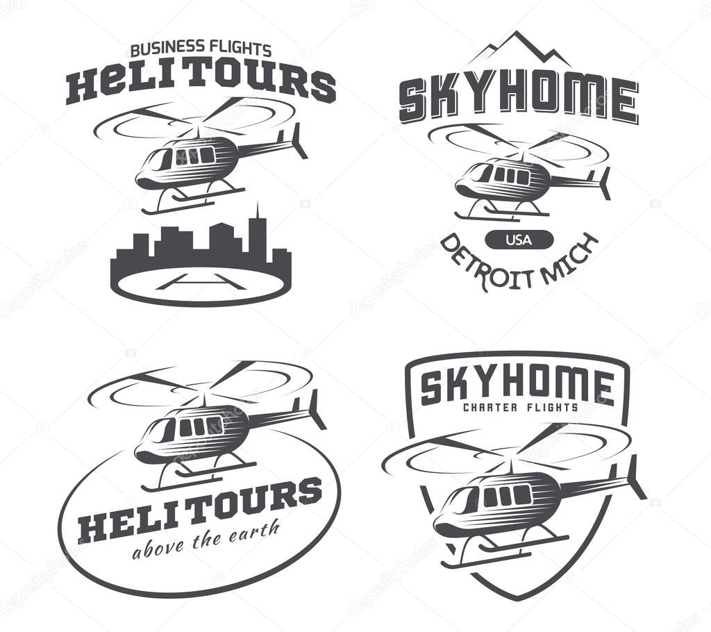 Set of helicopter logo, badges and emblems.