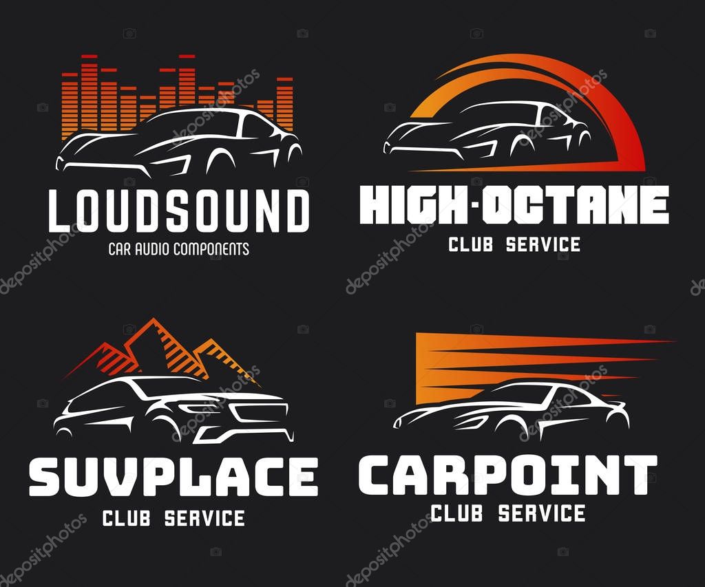 Set of modern sports car and SUV logo, emblems and badges template. Vector illustration.