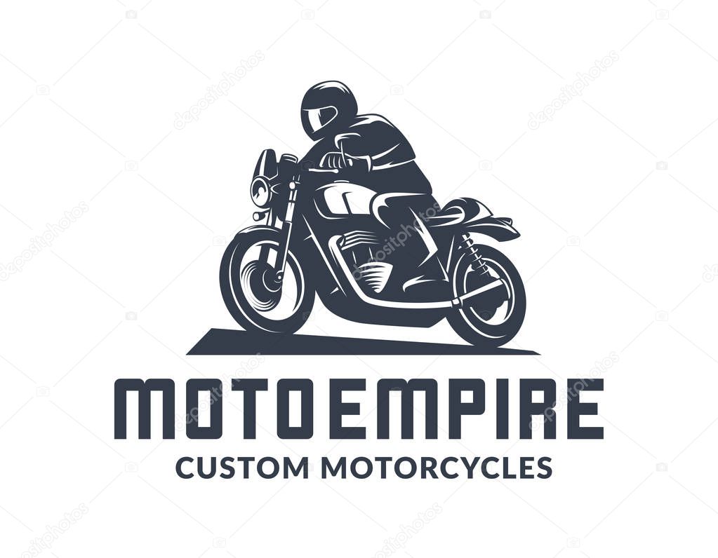 Vintage cafe racer motorcycle logo isolated on white background. Old school sport motorcycle desgn elements.