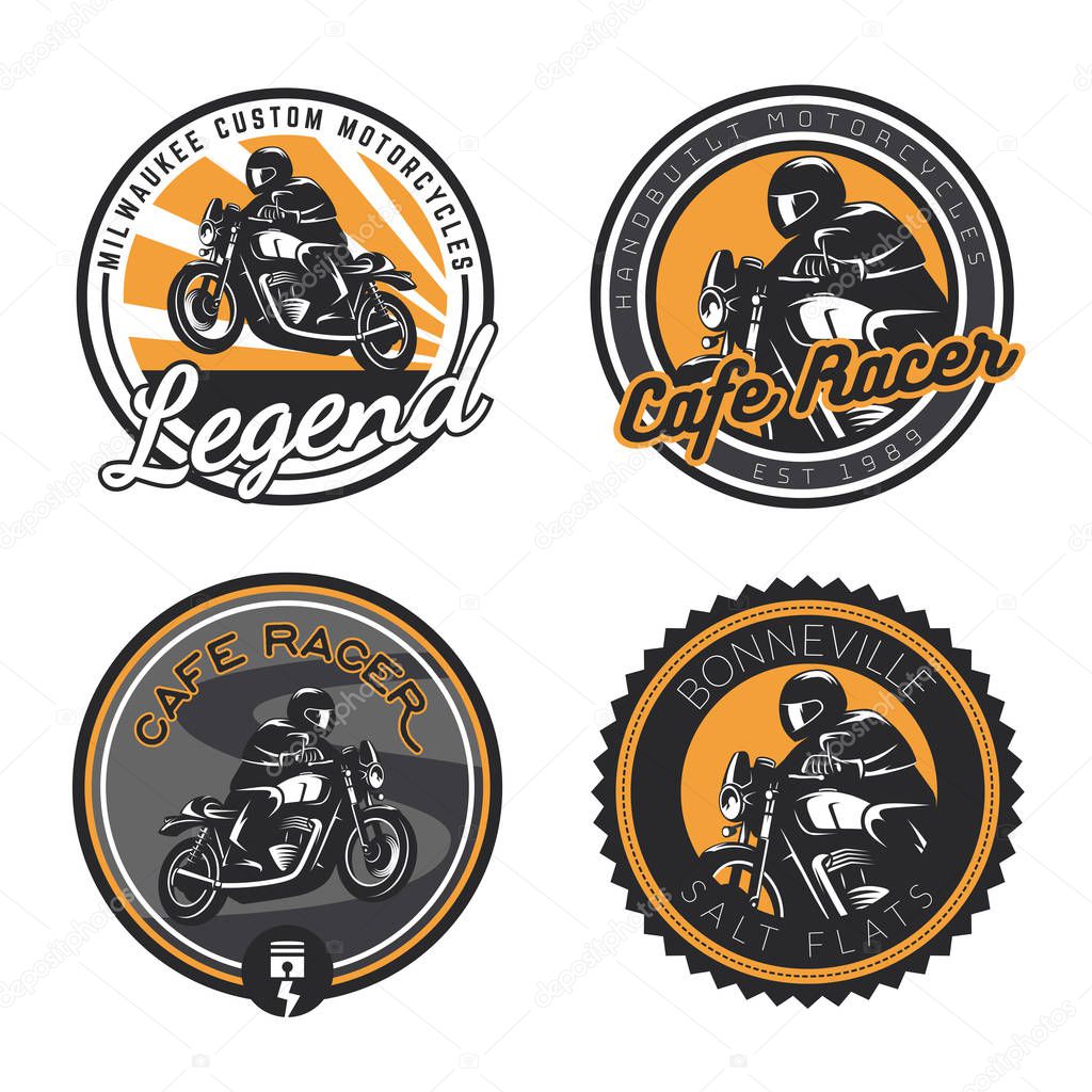 Set of classic motorcycle emblems isolated on white background.