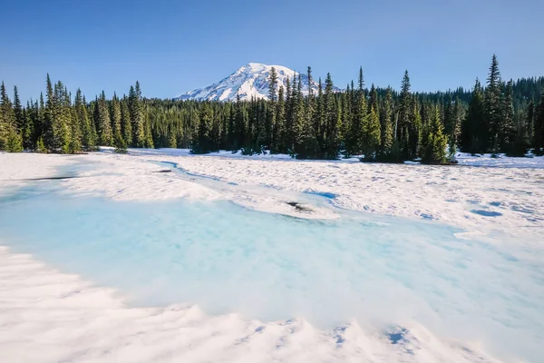 Mount Rainier Haziran ayında karla kaplı yansıma Gölü