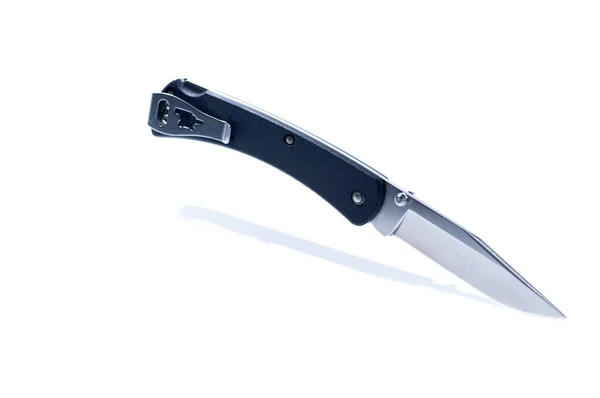 Knife on a white background at an angle. Knife with shadow on a white background. — 스톡 사진