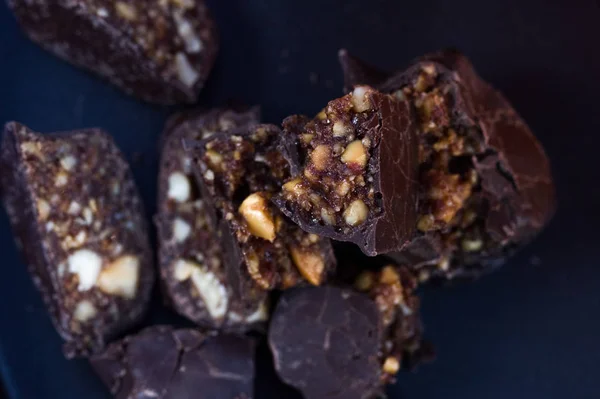 Chocolate bar with nuts. Chocolate bar with nuts. Top.