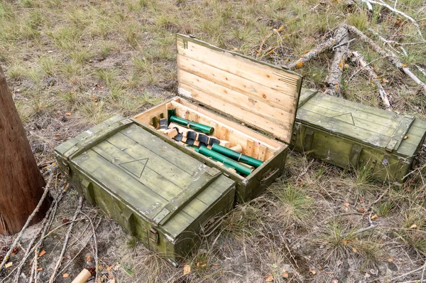 Schachteln Mit Munition Militärkisten Mit Granaten Grüne Schachteln — Stockfoto