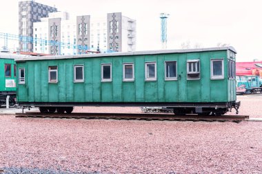 Antika vagon kompartımanı yeşil. Yolcular için antika vagon..