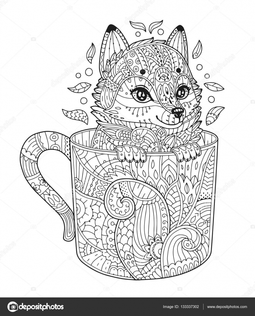 Fox in beker kleurplaat pagina — Stockvector © Ksania ...