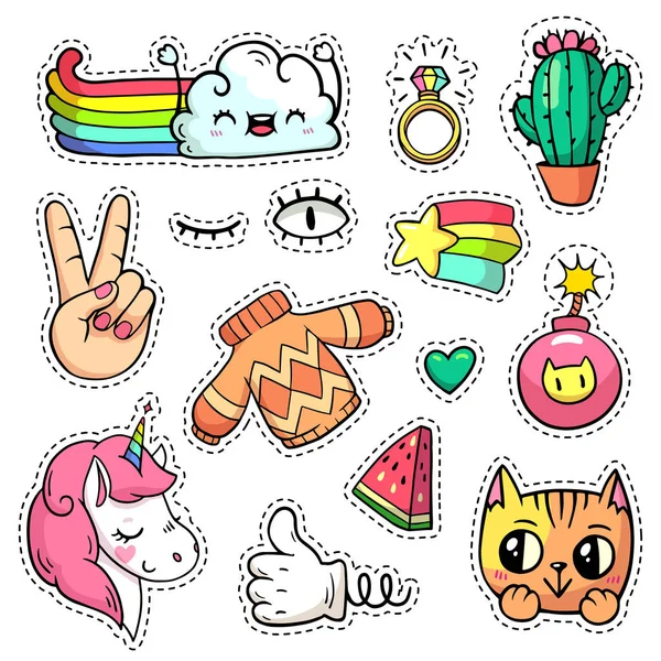 Colorful vector patch badges with animals, characters and things Royalty Free Stock Illustrations