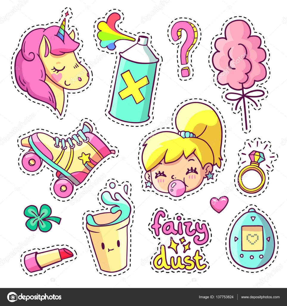 Vintage lettering set in girly 90s style stickers Vector Image