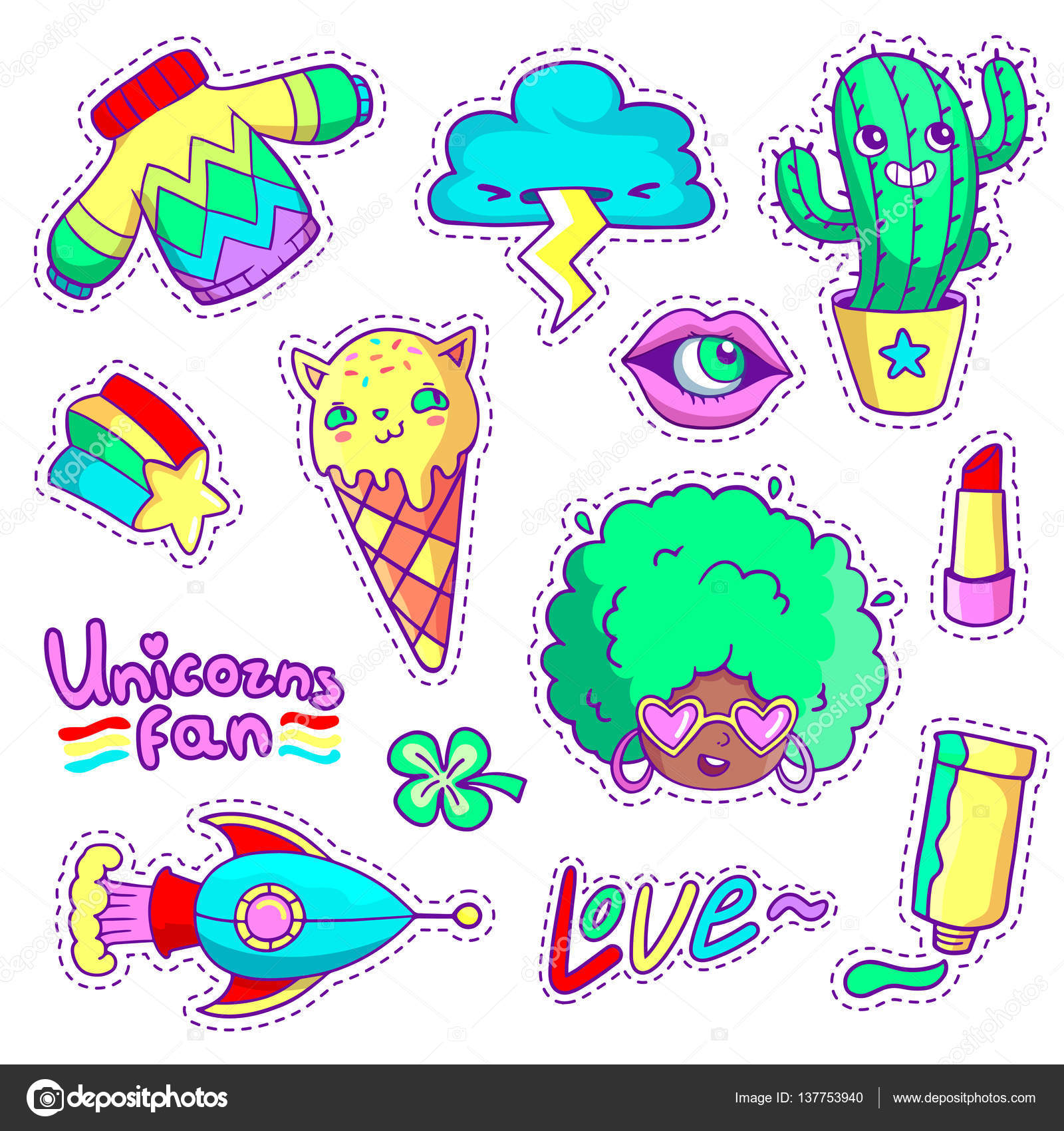 Cool stickers set in 80s-90s pop art style Stock Vector Image by ©Ksania  #137753940