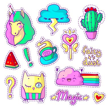 Pop sanat çizgi roman tarzında serin etiketleri ayarla