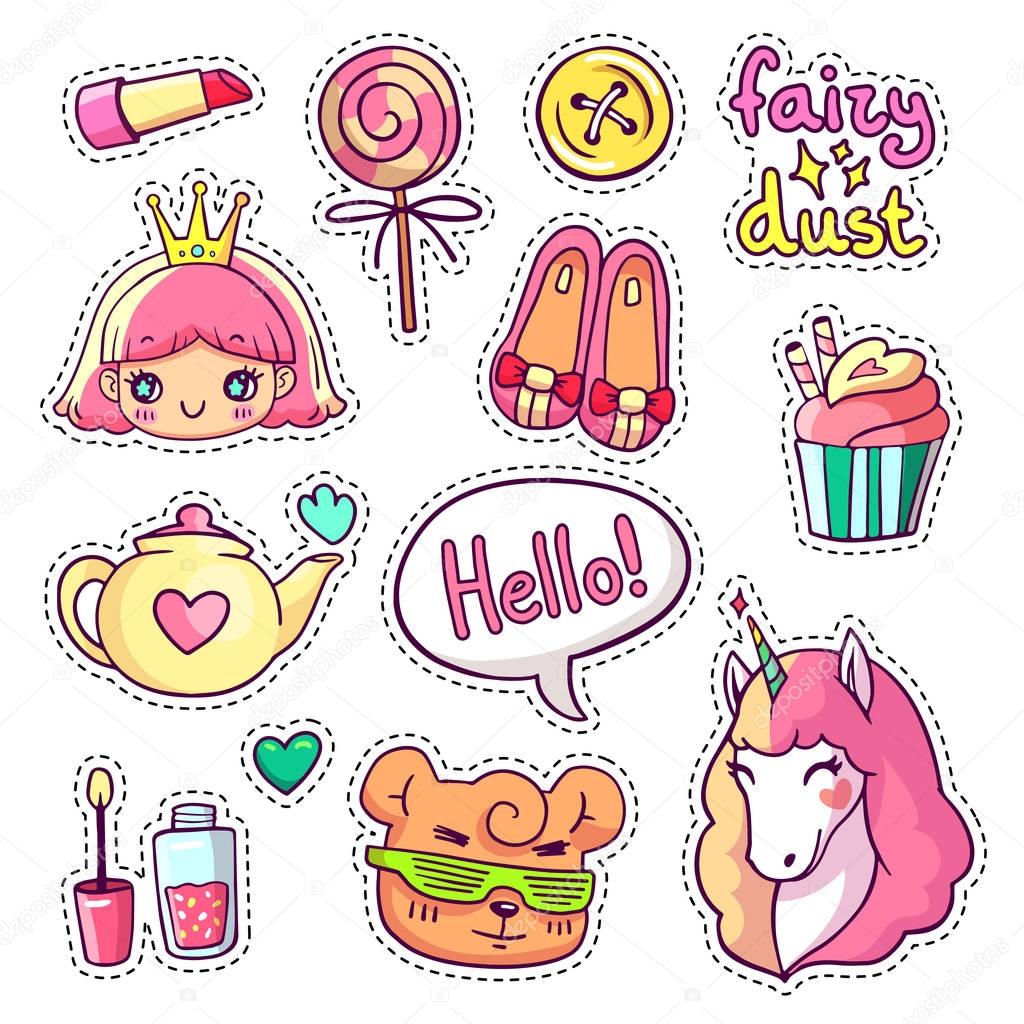 Colorful vector patch badges with animals, characters and things
