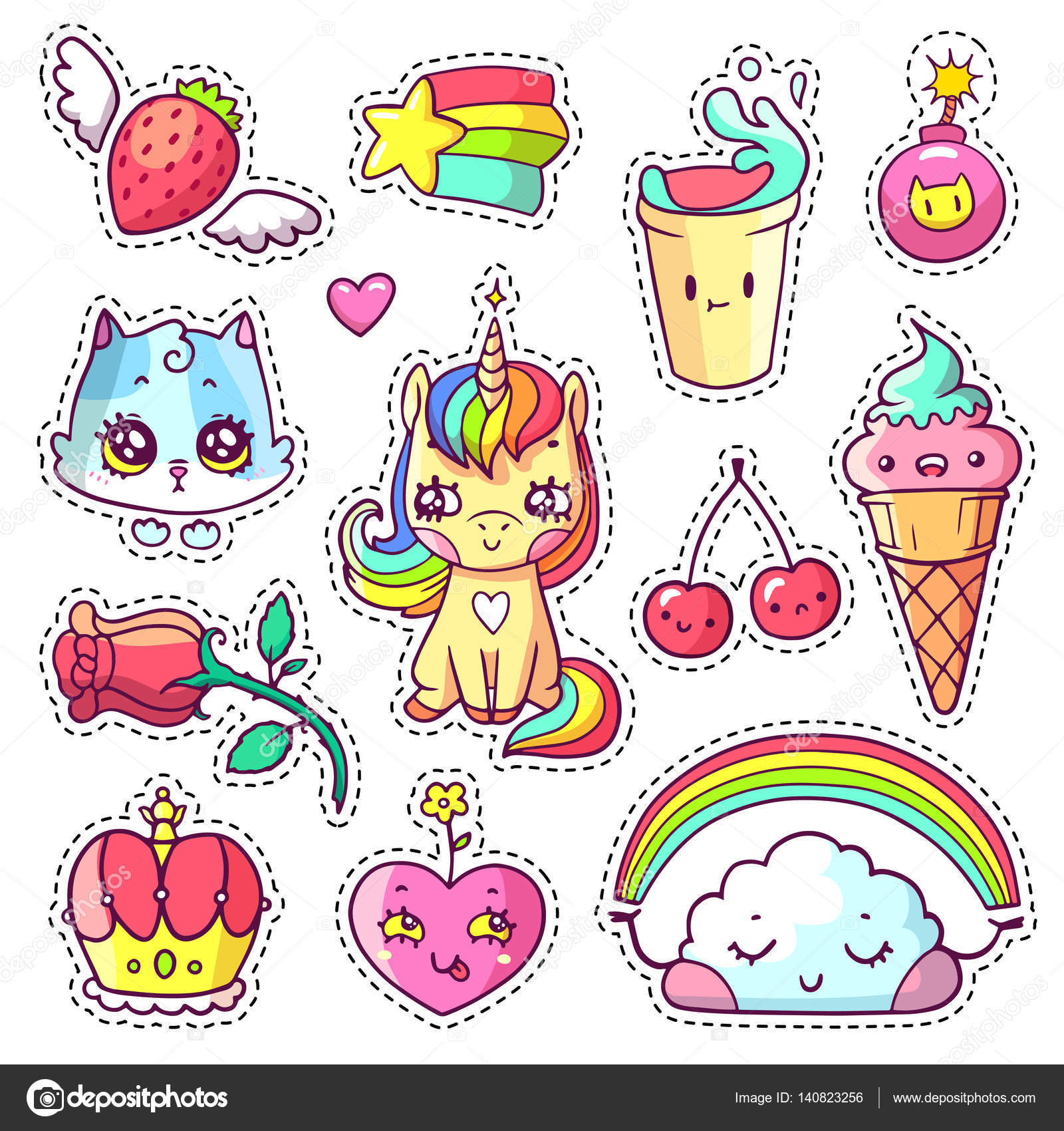 Cool girlish stickers set in 80s-90s pop art comic style Stock ...