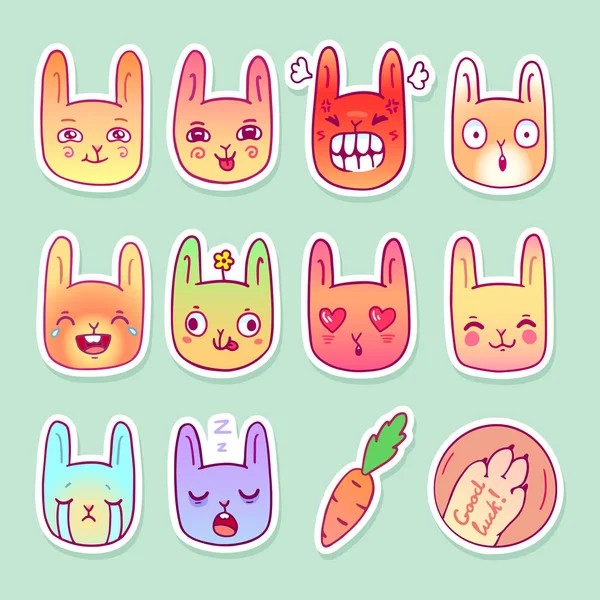 Conjunto de diferentes emoticonos de conejo en vector — Vector de stock