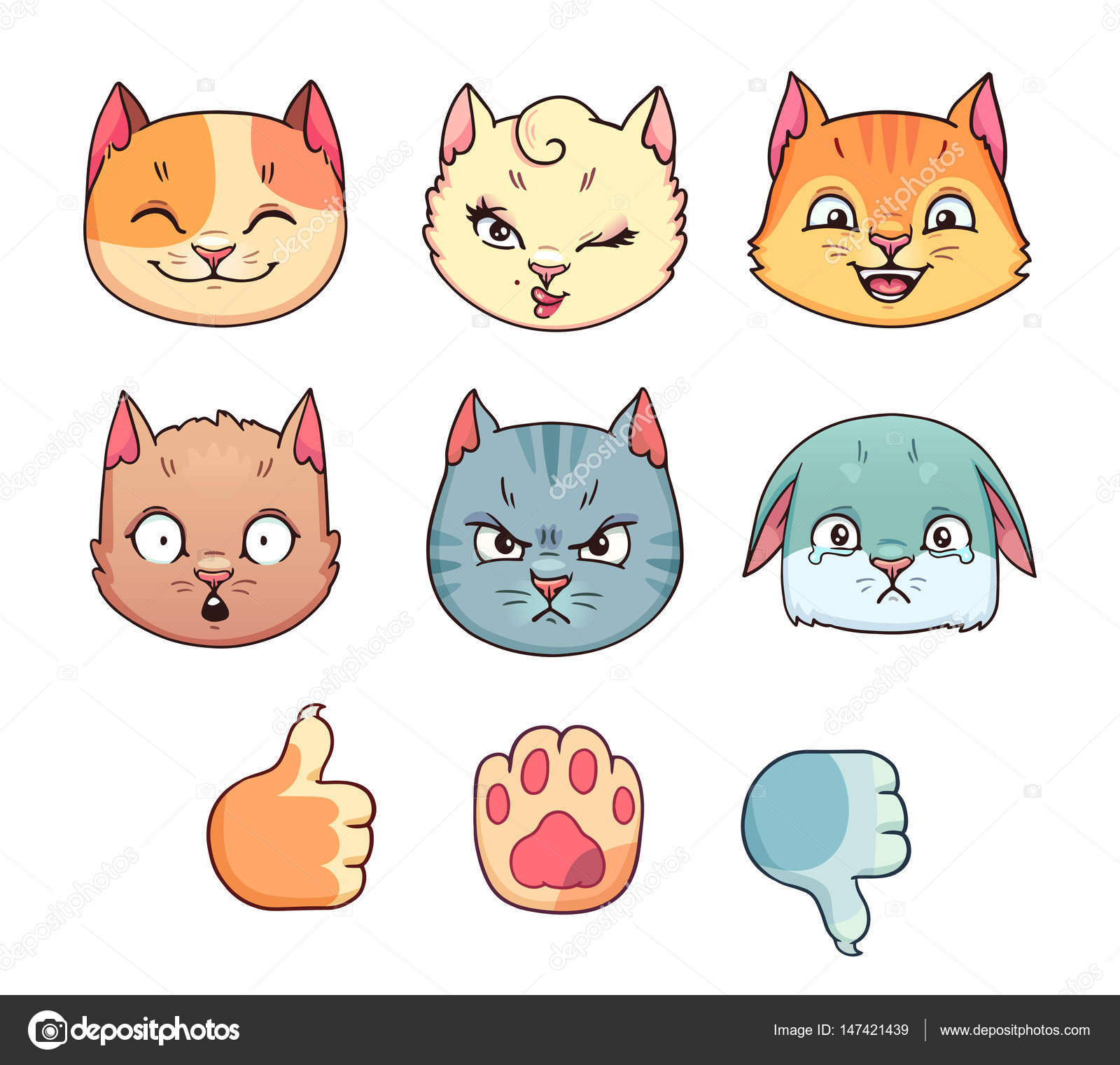 Set of different cat emoji in vector Stock Image by #147421439