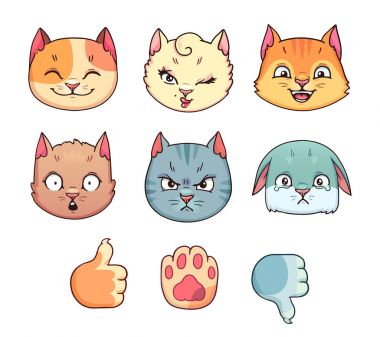 Farklı kedi emoji vektör kümesi