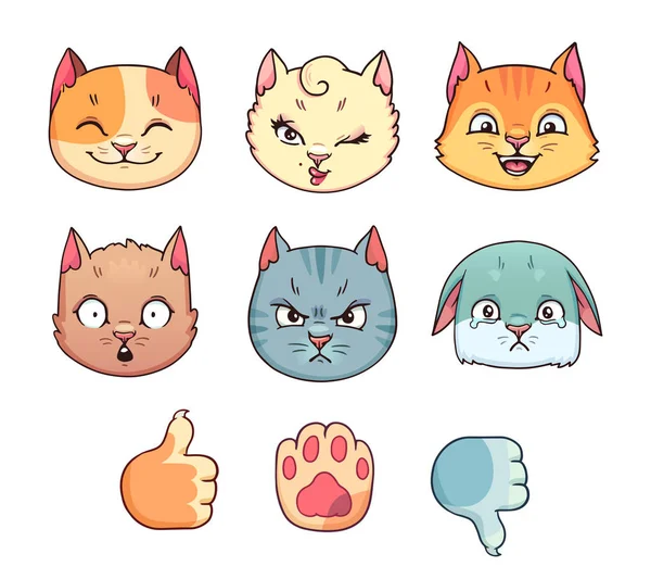 Conjunto de diferentes emoji gato en el vector — Vector de stock