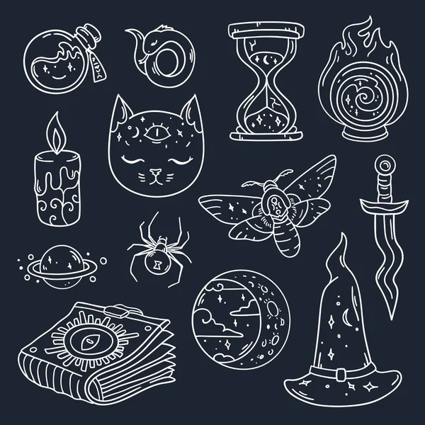 Cool set with mystic attributes and things in vector. — Stock Vector