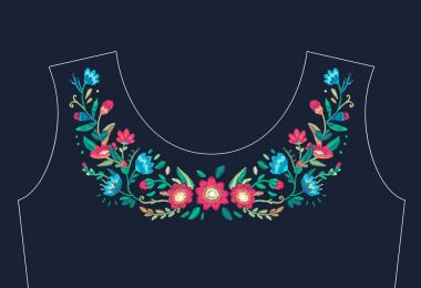 Vektör çiçek nakış tasarım yaka için