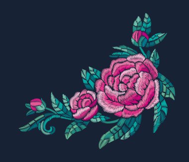 Nakış çiçek tasarım ile Şakayık, yaprakları ve vektörde tomurcukları