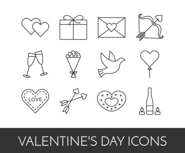 Saint Sevgililer günü ve sevgi Tema için çizgi ince simgeler