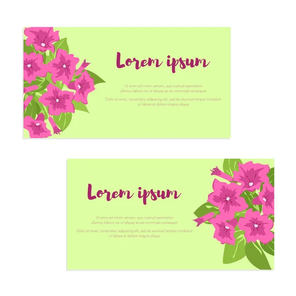 Set abstrakter Eleganz Karten mit rosa Petunien für Hochzeitseinladung, Hochzeitskarte, Glückwunschbanner, Werbung — Stockvektor