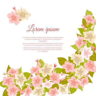 Pembe pastel vintage çiçekler etrafında beyaz arka plan için düğün davetiyesi, evlilik kartı, kutlama afiş, reklam.