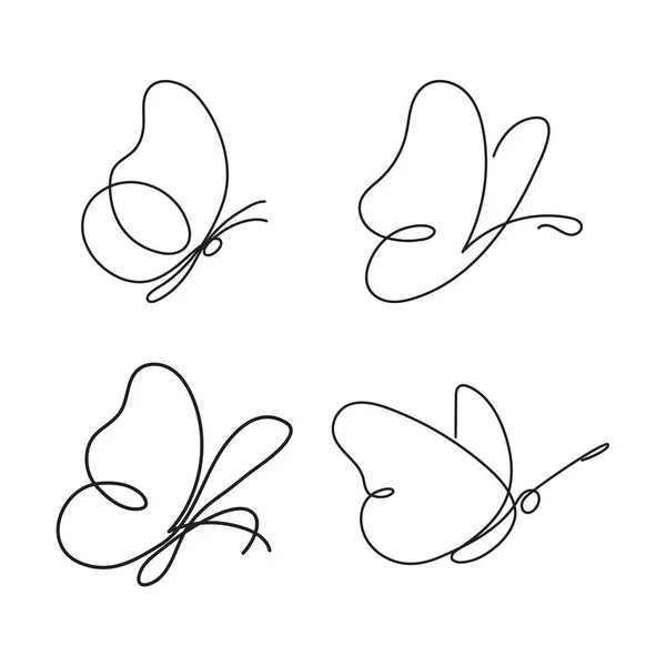 Modern sürekli çizgi kelebek kümesi. Bir çizgi çizme logo, kart, afiş, poster afiş için böcek form.