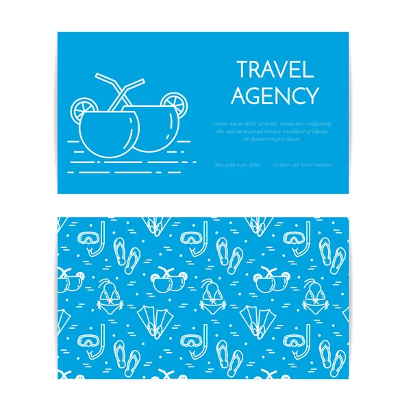 Horizontales Banner mit Strandcocktails. nahtlose Muster mit Meer Rest Zubehör für Reise, Tourismus, Reisebüro, Hotels Visitenkarte. — Stockvektor