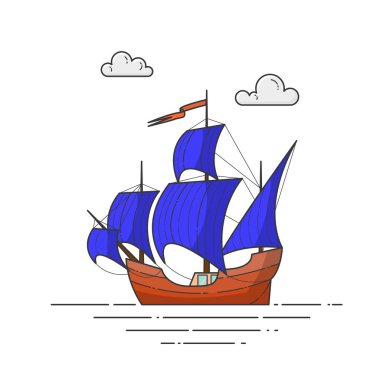 Denizin mavi yelkenli gemi renk. Yelkenli üzerinde dalgalar gezi, turizm, seyahat acentası, oteller, tatil kartı, afiş için.