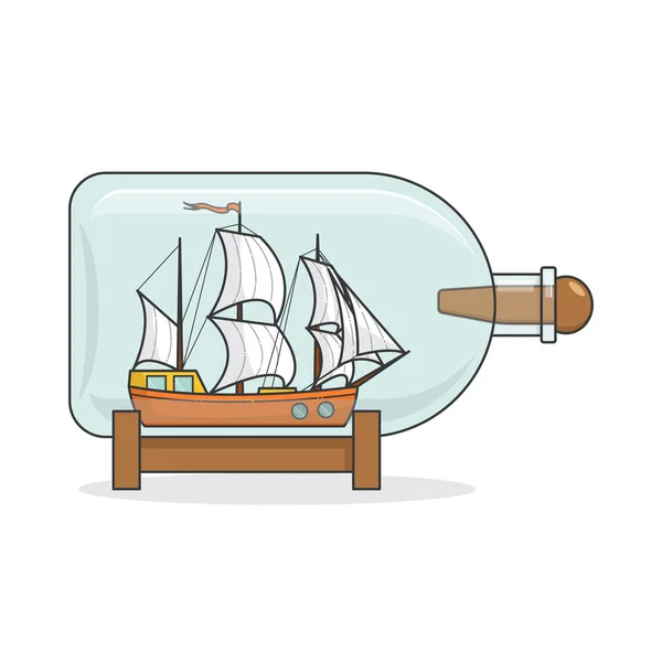Cor navio com velas brancas no bottle.Souvenir com veleiro para viagem, turismo, agência de viagens, hotéis, cartão de férias — Vetor de Stock