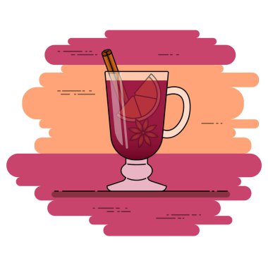 Mulled şarap afiş. Tarçın, portakal, yıldız sanagüzel sıcak kırmızı şarap. Düz çizgi sanat stile.