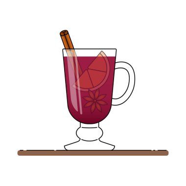 Mulled şarap afiş. Tarçın, portakal, yıldız sanagüzel sıcak kırmızı şarap. Düz çizgi sanat stile.