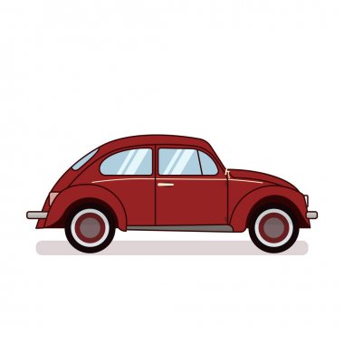 Red retro beetle car isolated on white background. Flat vector illustration. For gritting card, congratulation, banner, flyer