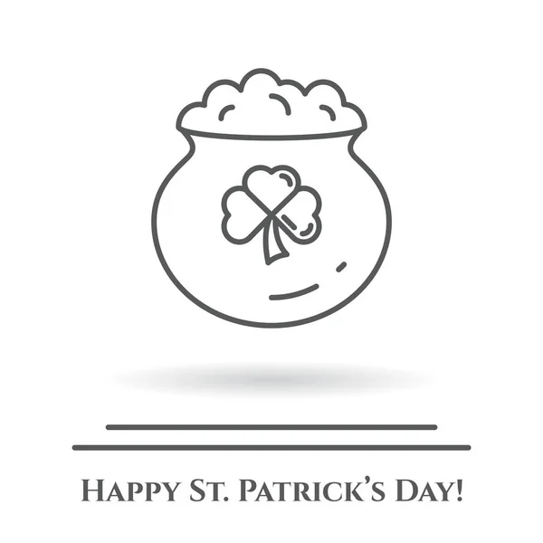 Bannière thème Saint-Patrick noir et blanc. Chaudron à la feuille d'or et de trèfle. Pictogrammes relatifs aux vacances en Irlande. Faites la queue. Silhouette simple. Course modifiable. Illustration vectorielle — Image vectorielle