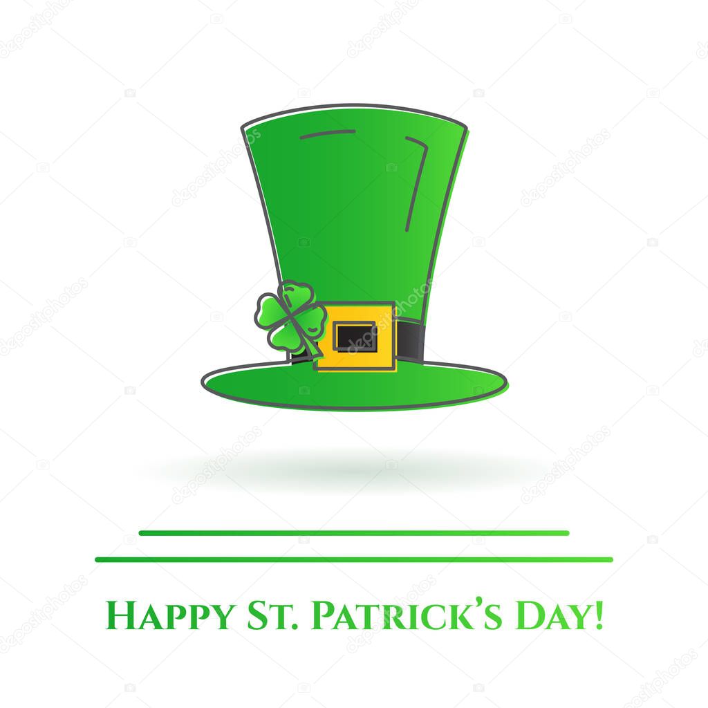 St. Patrick's Day theme colorful line banner. Green leprechaun hat with shamrock leaf. Holiday related pictograms. Lineout. Simple silhouette. Editable stroke. Vector illustration