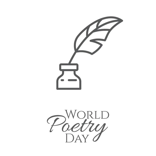 Παγκόσμια ημέρα ποίησης banner με περίγραμμα μελανοδοχείο και φτερό σε απομονωμένα σε λευκό φόντο. — Διανυσματικό Αρχείο