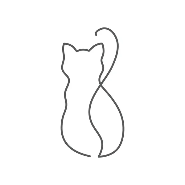 Kedi sürekli çizgi çizme - şirin evde beslenen hayvan arkadan görünüm geriye doğru bükülmüş kuyruk beyaz arka plan üzerinde izole ile oturuyor..
