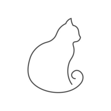 Kedi sürekli çizgi çizme. Beyaz arka plan üzerinde izole bükülmüş kuyruk tarafı manzaralı şirin evde beslenen hayvan oturur.