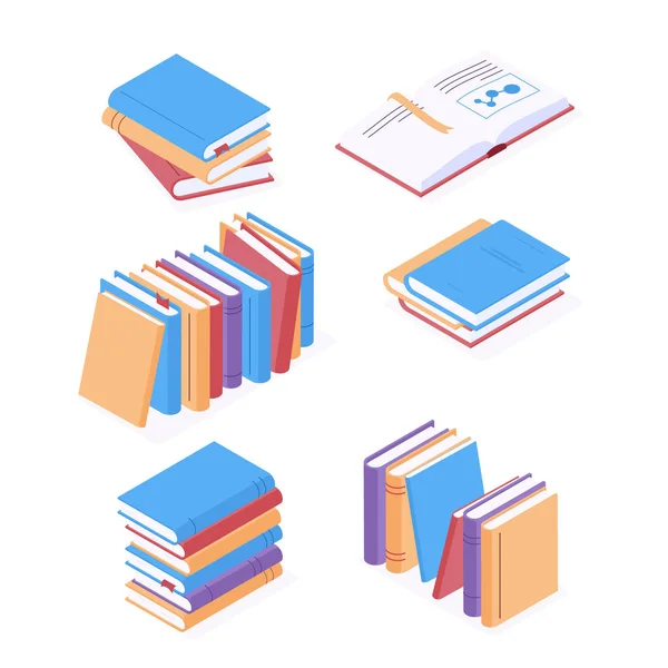 Isometric books with colorful hardcovers isolated on white background. — 스톡 벡터