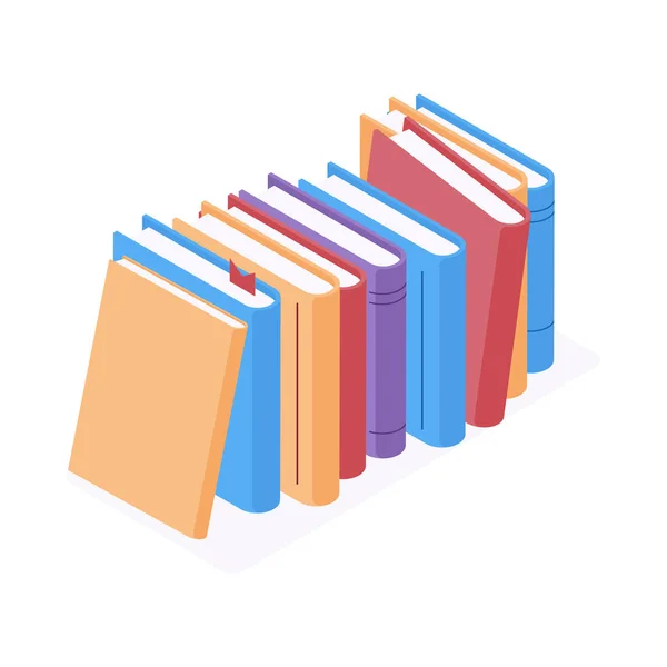 Stapel staande boeken in isometrische vector illustratie. — Stockvector