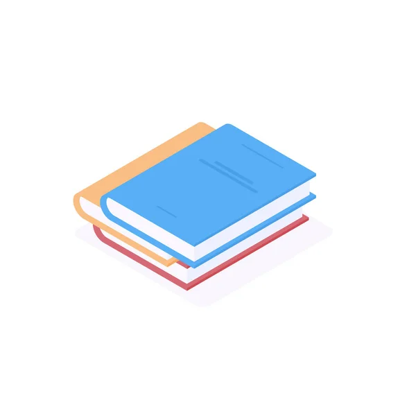 Stack of lying paper books with colorful hard cover in isometric vector illustration isolated on white background. — 스톡 벡터
