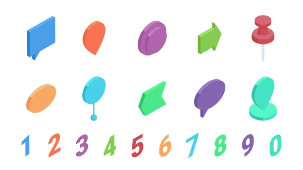 Punto de bala isométrico con conjunto de ilustración de vectores de números - punteros de bala de colores brillantes aislados . — Archivo Imágenes Vectoriales