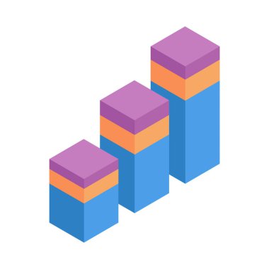 Beyaz arkaplanda üç parça izole edilmiş Isometric bar tablosu.